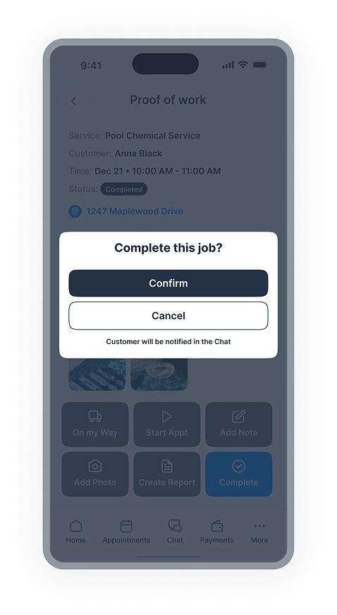 Complete job confirmation